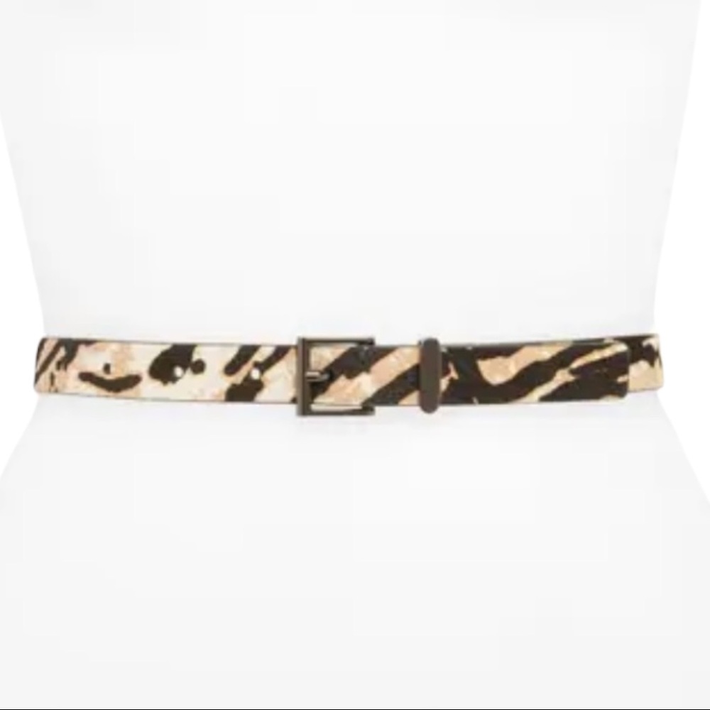 Halogen Tiger Stripe Genuine Calf Hair Belt White Combo Trouser Fit Gunmetal